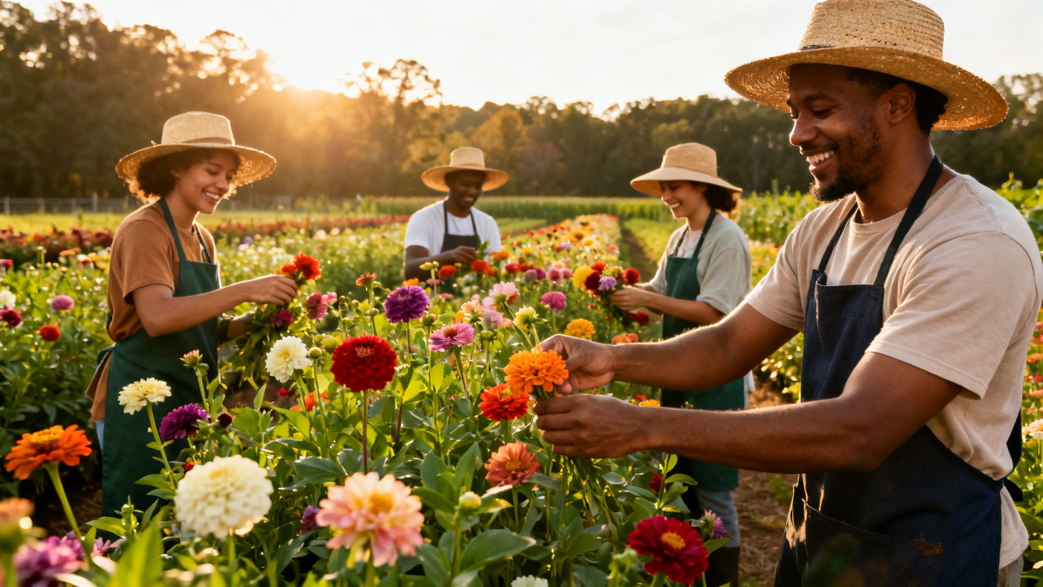 Volunteers at Maggie B's Flower Farm